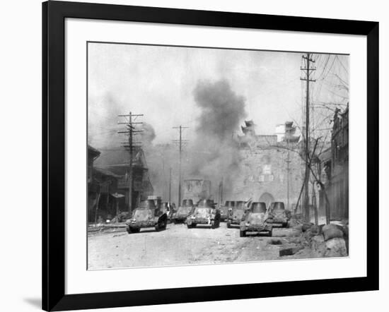 Japanese Tanks Patrolling Nanking Building-null-Framed Photographic Print