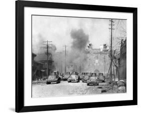 Japanese Tanks Patrolling Nanking Building-null-Framed Photographic Print