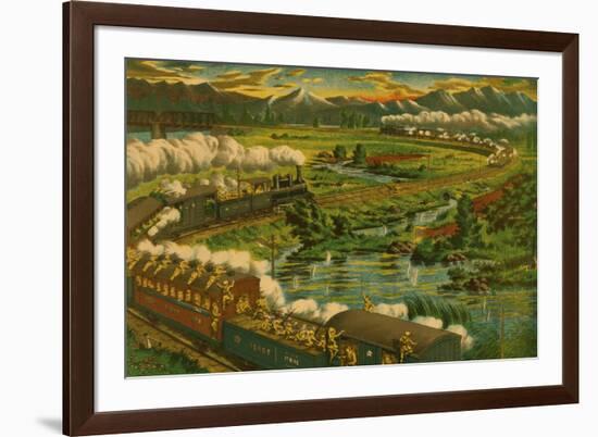 Japanese Troops on Train Battle at the Amur River-null-Framed Art Print