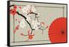 Japanese Umbrella and Japanese Cherry - Sakura-Artbox-Framed Stretched Canvas