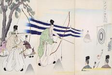 Warlord Watches Samurai Practising their Swordplay (Colour Woodblock Print)-Japanese-Giclee Print