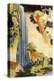 Japanese waterfall with bridge-Katsushika Hokusai-Stretched Canvas