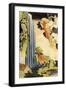 Japanese waterfall with bridge-Katsushika Hokusai-Framed Giclee Print