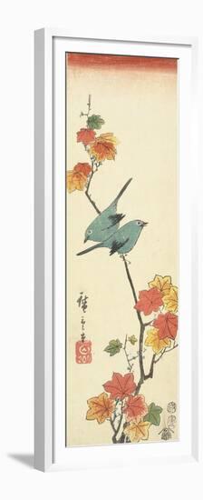 Japanese White-Eyes on a Maple Branch, 1854-Utagawa Hiroshige-Framed Premium Giclee Print