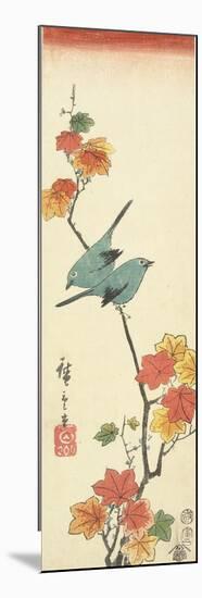 Japanese White-Eyes on a Maple Branch, 1854-Utagawa Hiroshige-Mounted Premium Giclee Print