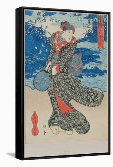 Japanese Woman by the Sea-Utagawa Kunisada-Framed Stretched Canvas