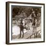 Japanese Woman in a Yamakago (Mountain Chai) Crossing the Torrential Daiya River Near Nikko, Japan-Underwood & Underwood-Framed Photographic Print