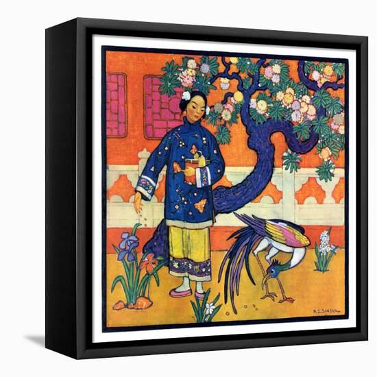 "Japanese Woman in Garden,"March 2, 1929-Henry Soulen-Framed Stretched Canvas