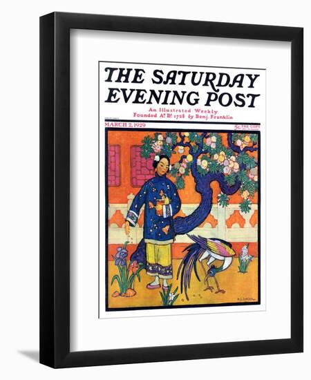 "Japanese Woman in Garden," Saturday Evening Post Cover, March 2, 1929-Henry Soulen-Framed Premium Giclee Print