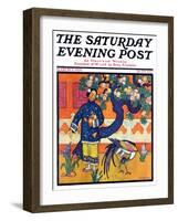 "Japanese Woman in Garden," Saturday Evening Post Cover, March 2, 1929-Henry Soulen-Framed Giclee Print