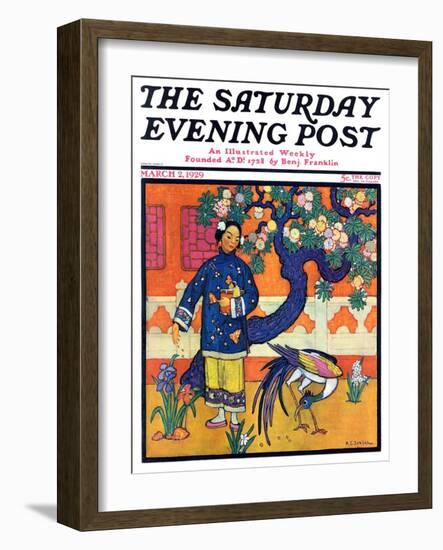 "Japanese Woman in Garden," Saturday Evening Post Cover, March 2, 1929-Henry Soulen-Framed Giclee Print