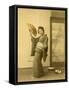 Japanese Woman in Kimono with Fan-null-Framed Stretched Canvas