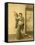 Japanese Woman in Kimono with Fan-null-Framed Stretched Canvas