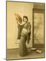 Japanese Woman in Kimono with Fan-null-Mounted Photographic Print