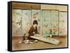 Japanese Woman Painting On Silk-null-Framed Stretched Canvas