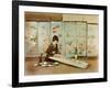 Japanese Woman Painting On Silk-null-Framed Art Print