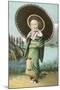 Japanese Woman with Umbrella and Lantern-null-Mounted Art Print