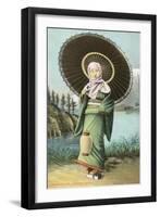 Japanese Woman with Umbrella and Lantern-null-Framed Art Print