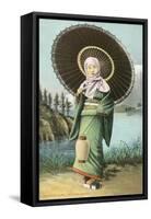 Japanese Woman with Umbrella and Lantern-null-Framed Stretched Canvas