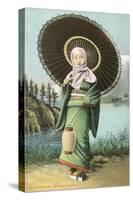 Japanese Woman with Umbrella and Lantern-null-Stretched Canvas