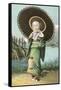 Japanese Woman with Umbrella and Lantern-null-Framed Stretched Canvas