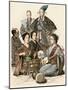 Japanese Women Playing Music and Drums, Wearing Traditional Clothing-null-Mounted Giclee Print