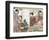 Japanese Women Reading and Writing (Colour Woodblock Print)-Katsukawa Shunsho-Framed Giclee Print