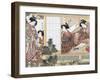 Japanese Women Reading and Writing (Colour Woodblock Print)-Katsukawa Shunsho-Framed Giclee Print