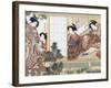 Japanese Women Reading and Writing (Colour Woodblock Print)-Katsukawa Shunsho-Framed Giclee Print