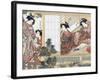 Japanese Women Reading and Writing (Colour Woodblock Print)-Katsukawa Shunsho-Framed Giclee Print