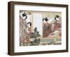 Japanese Women Reading and Writing (Colour Woodblock Print)-Katsukawa Shunsho-Framed Premium Giclee Print