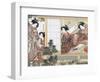 Japanese Women Reading and Writing (Colour Woodblock Print)-Katsukawa Shunsho-Framed Premium Giclee Print
