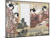 Japanese Women Reading and Writing (Colour Woodblock Print)-Katsukawa Shunsho-Mounted Premium Giclee Print