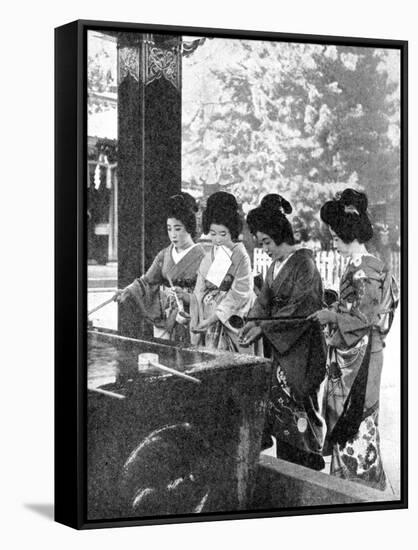 Japanese Women Washing their Hands Prior to Entering a Temple, 1936-Sport & General-Framed Stretched Canvas