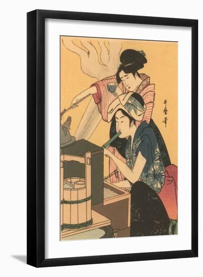 Japanese Woodblock, Cooking-null-Framed Art Print