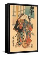 Japanese Woodblock, Couple-null-Framed Stretched Canvas