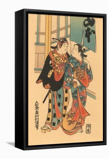 Japanese Woodblock, Couple-null-Framed Stretched Canvas