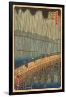 Japanese Woodblock, Crossing Bridge in Rain-null-Framed Art Print