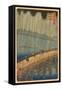 Japanese Woodblock, Crossing Bridge in Rain-null-Framed Stretched Canvas