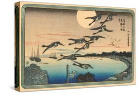 Japanese Woodblock, Flying Geese-null-Stretched Canvas