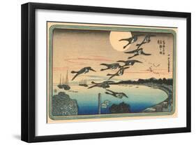 Japanese Woodblock, Flying Geese-null-Framed Art Print