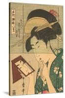 Japanese Woodblock, Geisha Looking in Mirror-null-Stretched Canvas