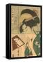 Japanese Woodblock, Geisha Looking in Mirror-null-Framed Stretched Canvas