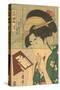 Japanese Woodblock, Geisha Looking in Mirror-null-Stretched Canvas