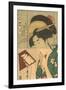 Japanese Woodblock, Geisha Looking in Mirror-null-Framed Art Print