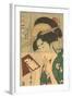 Japanese Woodblock, Geisha Looking in Mirror-null-Framed Art Print