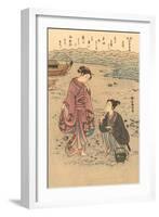 Japanese Woodblock, Japanese Women on Shore-null-Framed Art Print