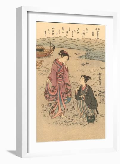 Japanese Woodblock, Japanese Women on Shore-null-Framed Art Print