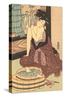 Japanese Woodblock, Lady at Bath-null-Stretched Canvas