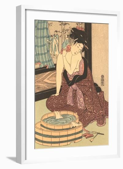 Japanese Woodblock, Lady at Bath-null-Framed Art Print